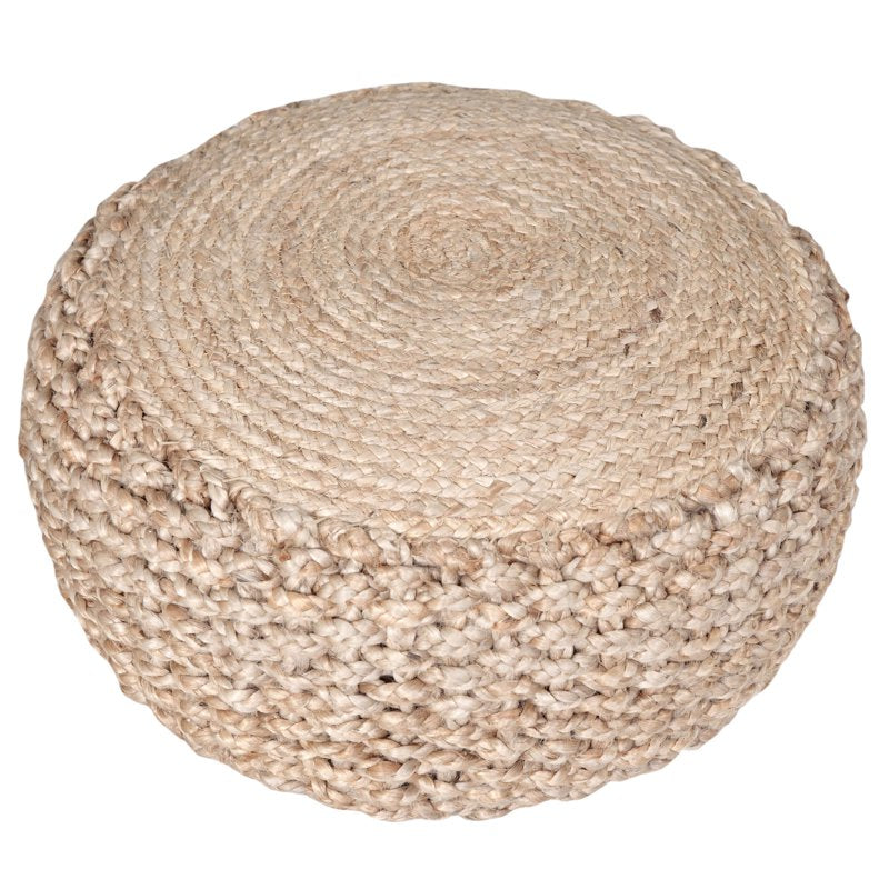 Natural Jute Round Pouf Ottoman - Hand-Braided, Indoor Seat & Table