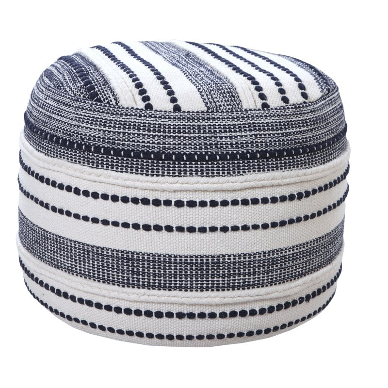 Navy Blue Indoor Pouf Ottoman - 14x18 Inch Round Cushions for Living Room & Bedroom - Sturdy Cotton, Supportive EPS Filling, Handcrafted