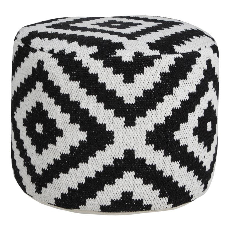 Small Indoor Diamond Pouf Ottoman - Black and White, 18x18x14 Inches - Home Decor