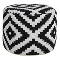 Small Indoor Diamond Pouf Ottoman - Black and White, 18x18x14 Inches - Home Decor