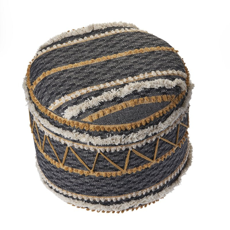 Multicolor Over-Tufted Round Indoor Pouf Ottoman - 18x18x14 Inches