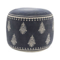 Small Indoor Pouf Ottoman - Navy Blue & Cream, 18x18x14 Inches - Home Decor
