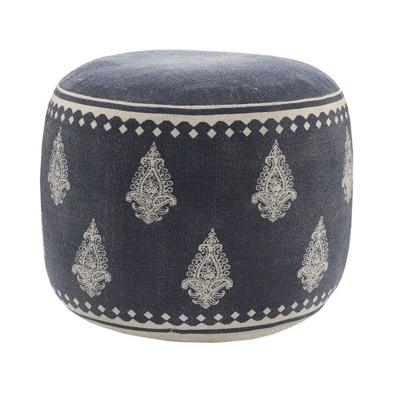 Small Indoor Pouf Ottoman - Navy Blue & Cream, 18x18x14 Inches - Home Decor