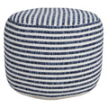 Navy/White Striped Indoor Pouf Ottoman 14x18 Inch - Small Round Footstool