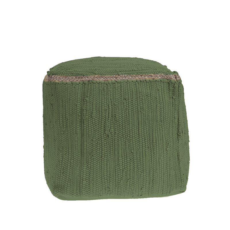 Green Square Braided Cotton and Jute Pouf Ottoman 18 Inch