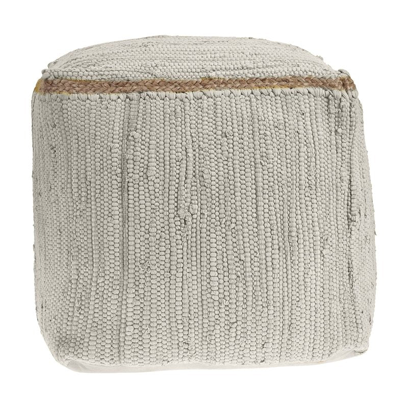 White Braided Cotton and Jute Pouf Ottoman - 18x18 Inches, Handmade