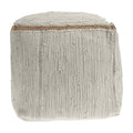 White Braided Cotton and Jute Pouf Ottoman - 18x18 Inches, Handmade