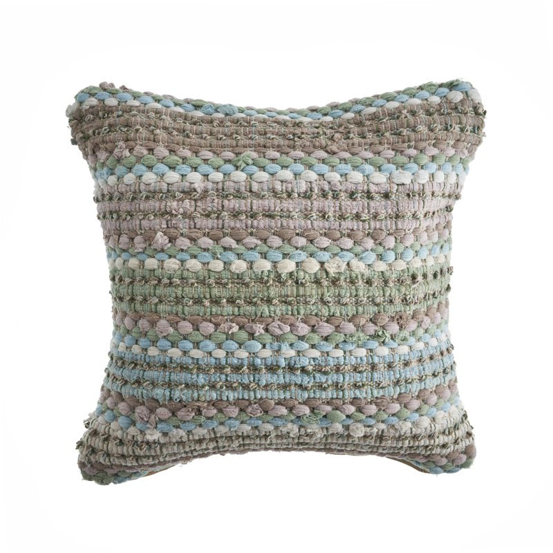 Decorative Throw Pillow - Green/Blue Striped Cotton Blend, 18x18 Inches - Variation of Green