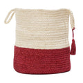 Woven Round Jute Storage Basket with Handles - 19 Inch, Red/White Stripe