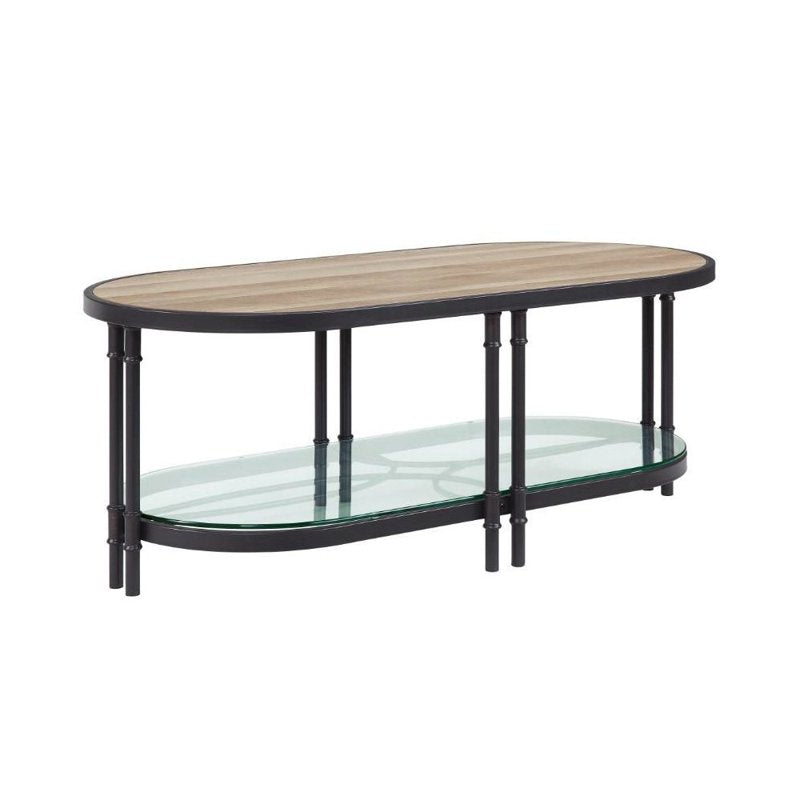 Brantley Coffee Table - Oak & Sandy Black Finish, Oval Design