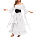 Women's Renaissance Dress - White, Size M, Long Sleeve Solid Summer Dress