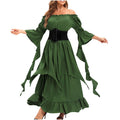 Women's Spring/Summer Renaissance Dress Green S Long Sleeve Round Neck Casual Outfit
