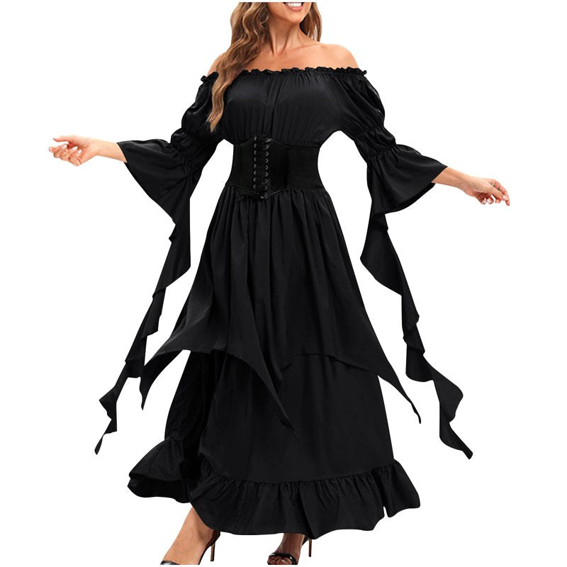 Women's Spring/Summer Renaissance Dress Black S Long Sleeve Solid Casual Dress - Fashion & Stylish