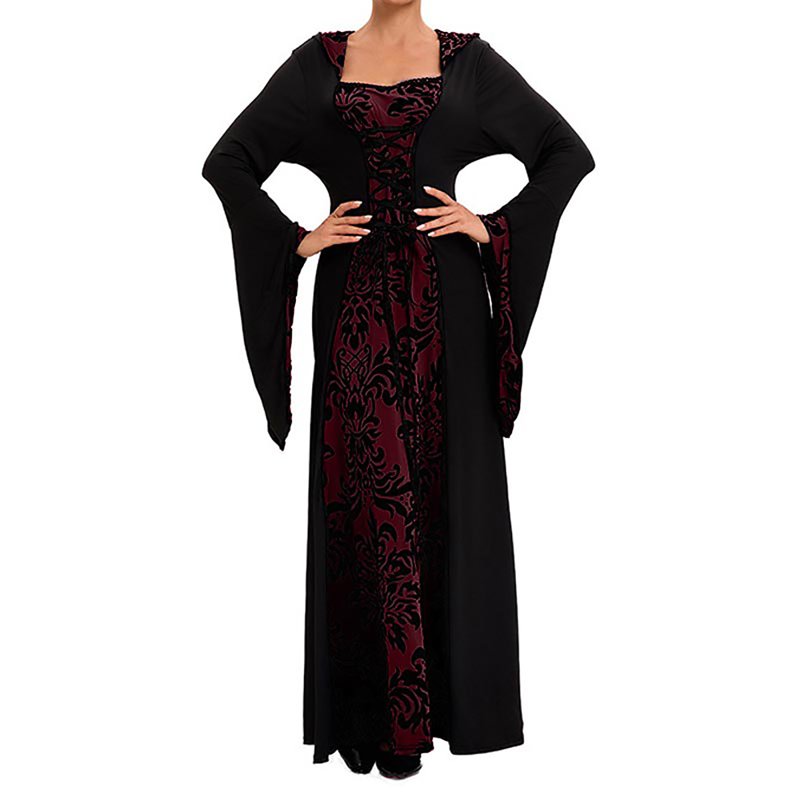 Medieval Renaissance Dress Women Long Sleeve Corset Gown - Red XXL