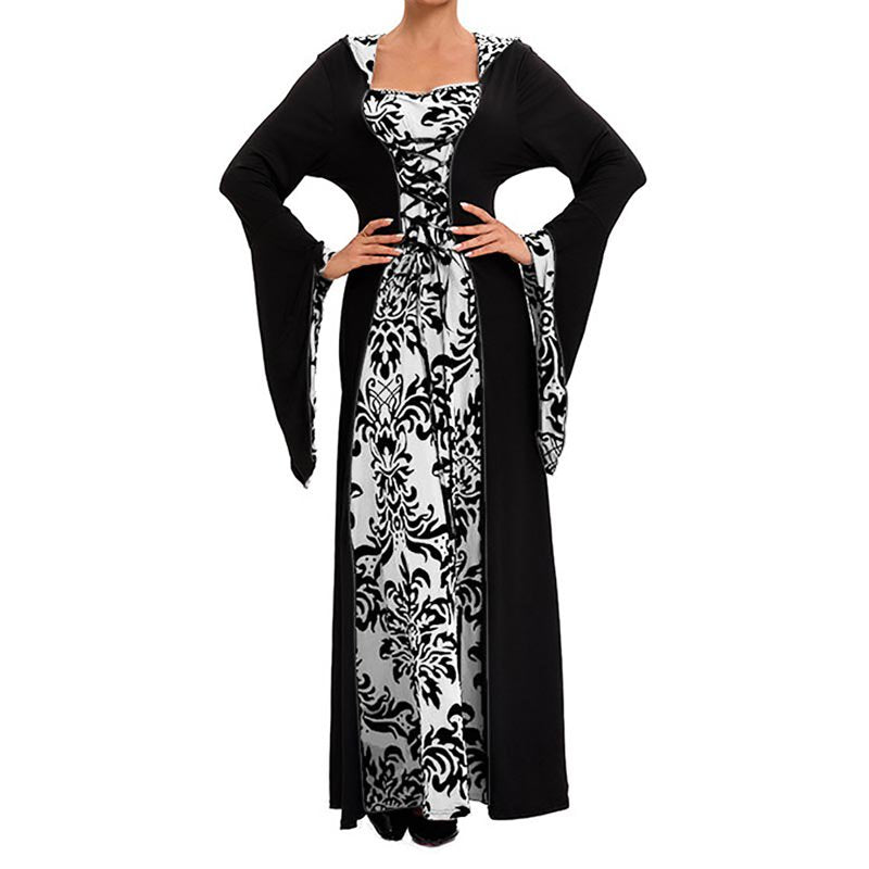 Women Renaissance Medieval Dress with Long Skirt & Double Hemline - White XXXL