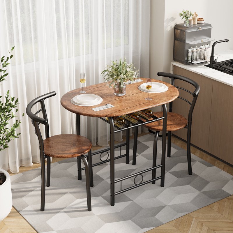 Compact 3-Piece Dining Set for 2 - Brown