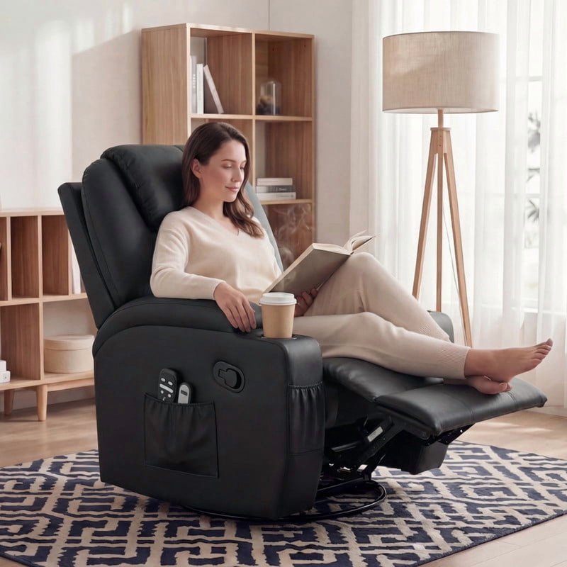 Swivel Rocker Recliner Chair with Massage - Multiple Colors