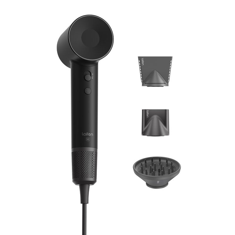 Ionic Hair Dryer with 105,000 RPM Motor & 3 Magnetic Nozzles - Black