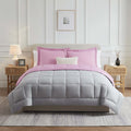 LammaLoe Full Comforter - Quilted Down Alternative Duvet Insert Pink/Light Gray - All Season Bed Bedding