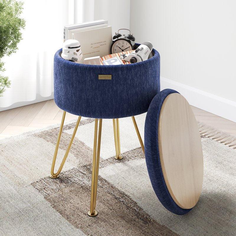 Small Round Velvet Ottoman with Storage - Compact & Stylish