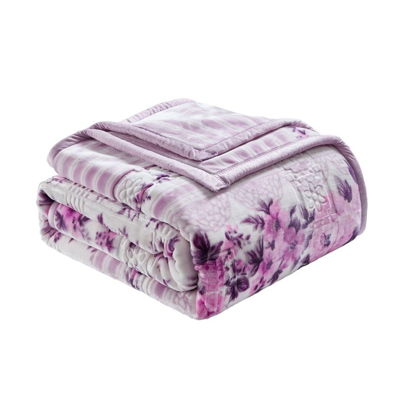 King Size Korean Mink Blanket - Lavender, 87x94 Inches, Heavy 2-Ply Winter Bed Cover - Reversible Raschel Throw