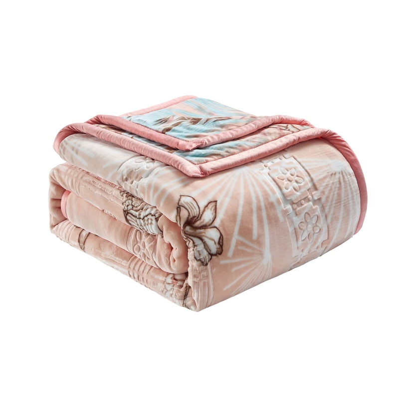 Queen Size Korean Mink Fleece Blanket - Peach Reversible Heavyweight Winter Bedding
