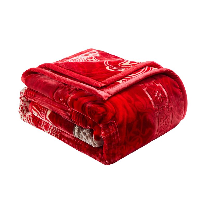 Queen Size Reversible Korean Mink Fleece Blanket - Maroon, Heavy 2-Ply Winter Throw