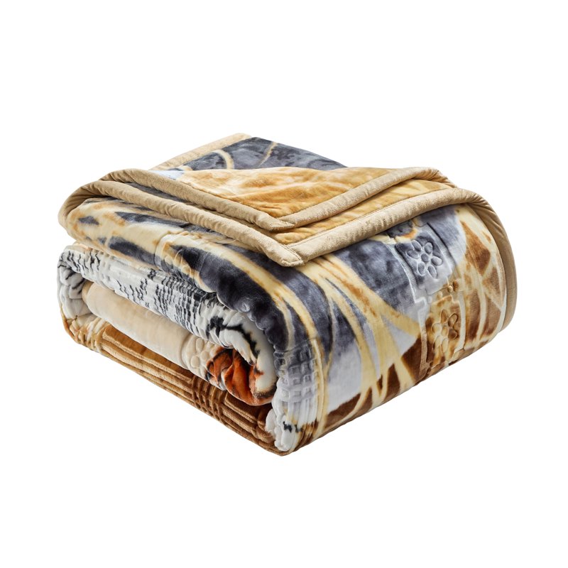 Queen Size Korean Mink Fleece Blanket - Tiger Reversible Heavyweight Bed Throw