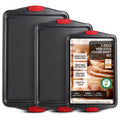Non-Stick Baking Sheet Set - 3 Piece Carbon Steel with Silicone Handles