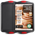 Non-Stick Carbon Steel Baking Sheet Set - 2 Large Pieces with Silicone Handles