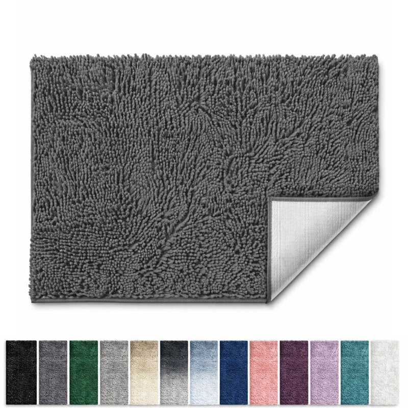 Gray Chenille Bathroom Rug Non Slip Bath Mat 24x36 Ultra Absorbent and Soft