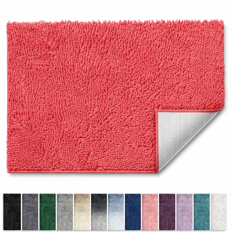 Chenille Bathroom Rug Non Slip Bath Mat 24x36 Rose Ultra Absorbent & Quick Dry