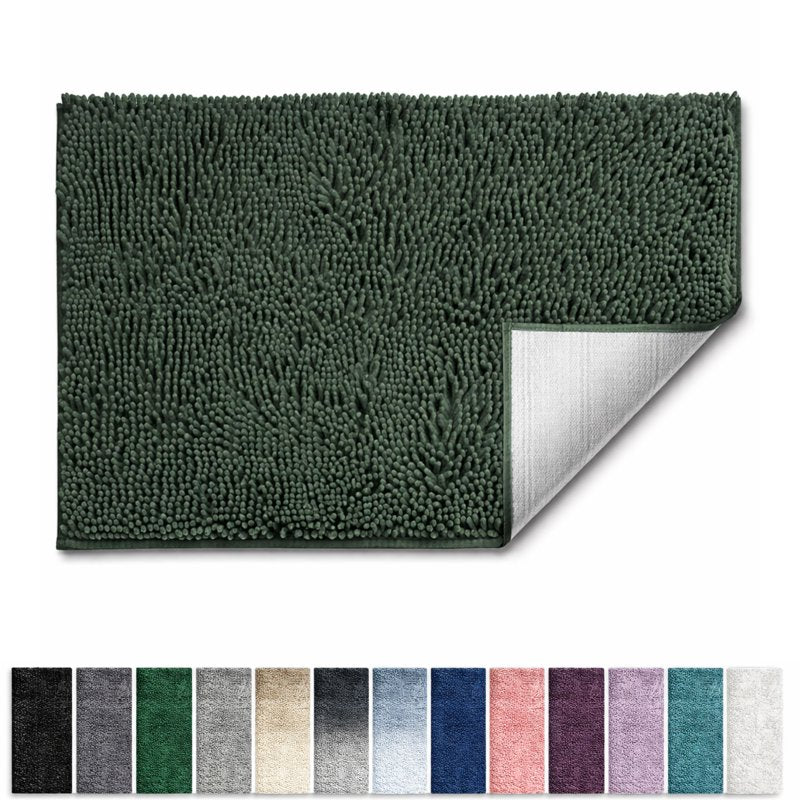 Lammaloe Chenille Bathroom Rug Non Slip Bath Mat 26x44 Hunter Green