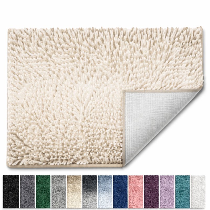 Biege Ombre Chenille Bathroom Rug Non Slip Bath Mat 26x44 - Ultra Absorbent