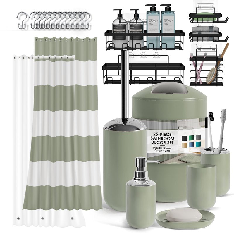 Sage Green Bathroom Accessory Set with Shower Caddy - Modern Shower & Storage Kit