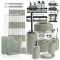 Lammaloe Sage Green Bathroom Accessories Set - Complete 28-Piece with Shower Curtain & Rugs