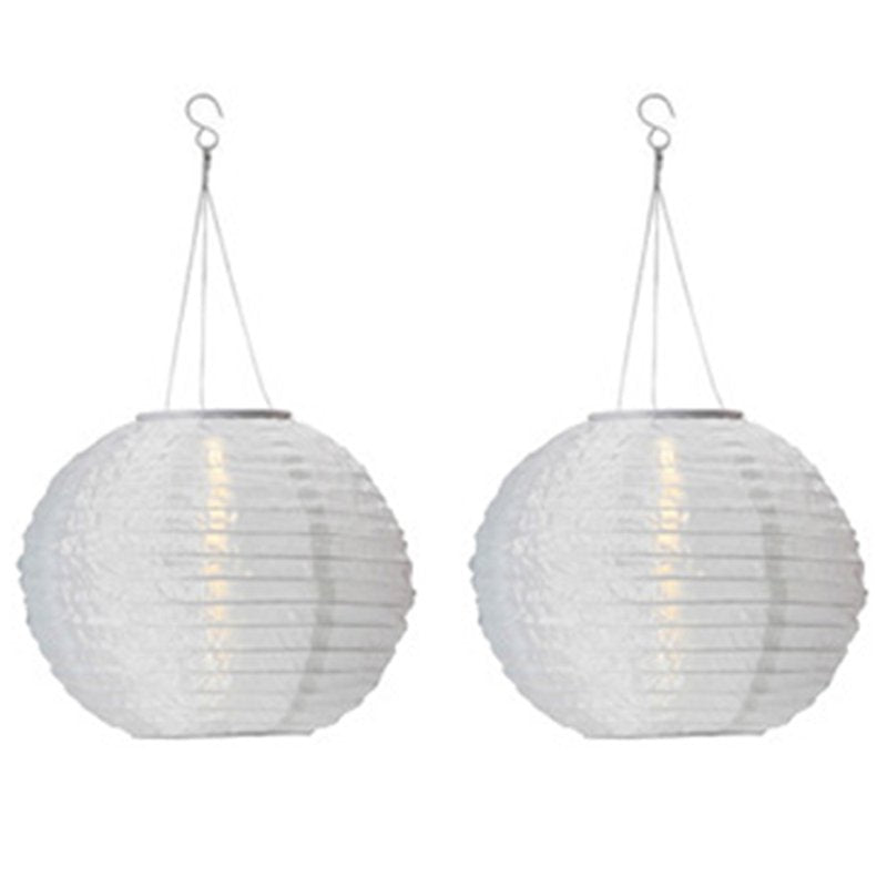 Solar Outdoor Lanterns - Waterproof Nylon Hanging Garden Lights, 2 Pack, 25cm, White