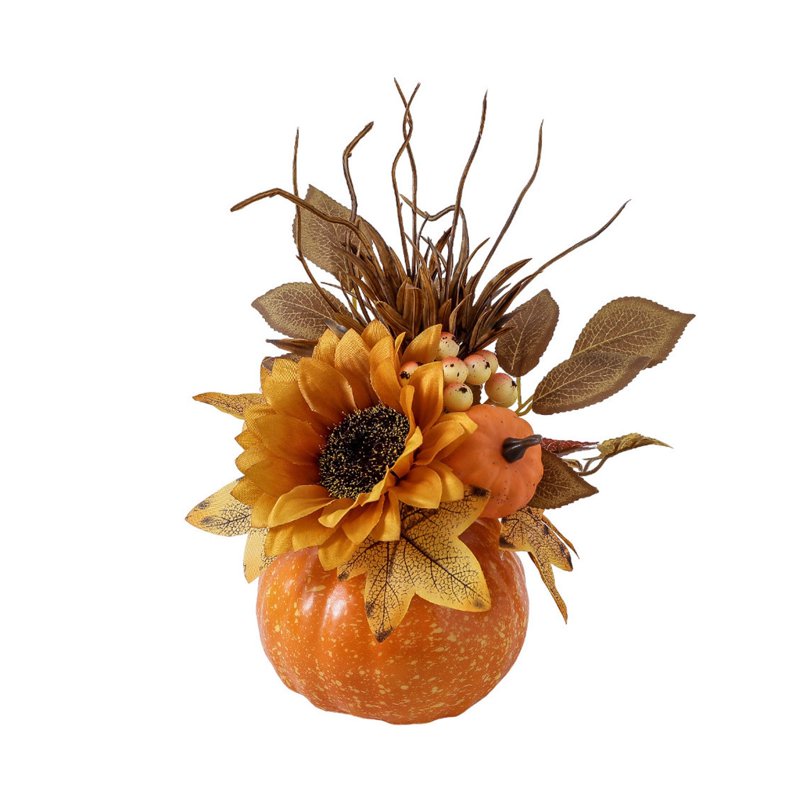 Large Foam Pumpkin Autumn Decor with Maple Leaf & Sunflower - Festive Table Ornament - Variation #357A