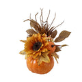 Large Foam Pumpkin Autumn Decor with Maple Leaf & Sunflower - Festive Table Ornament - Variation #357A