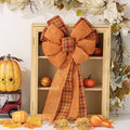 Thanksgiving Fall Bow for Wreaths & Decorations Plaid Burlap Pumpkin Bow