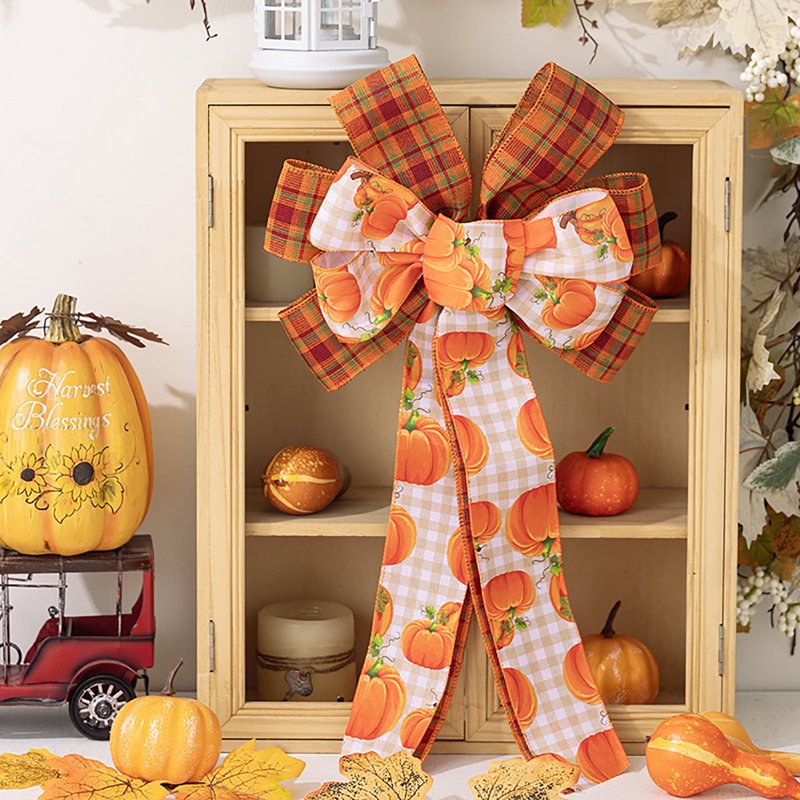 Vigorush Large Fall Bow for Wreaths Halloween Pumpkin Decor - Variation #01