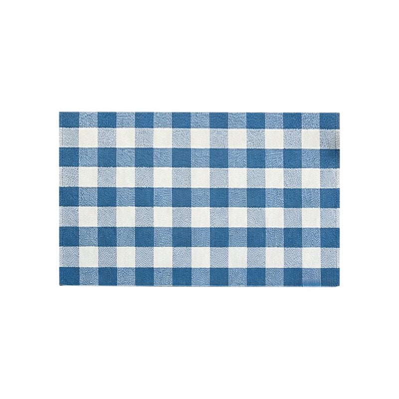 Large Thanksgiving Plaid Doormat - Blue Layered Entry Rug, Washable 19.6x31.5in