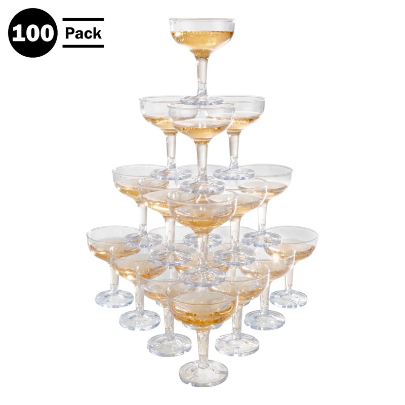 100-Pack 5oz Reusable Plastic Champagne Glasses - Shatterproof