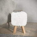 Round Faux Fur Ottoman - 11-Inch Accent Stool in White