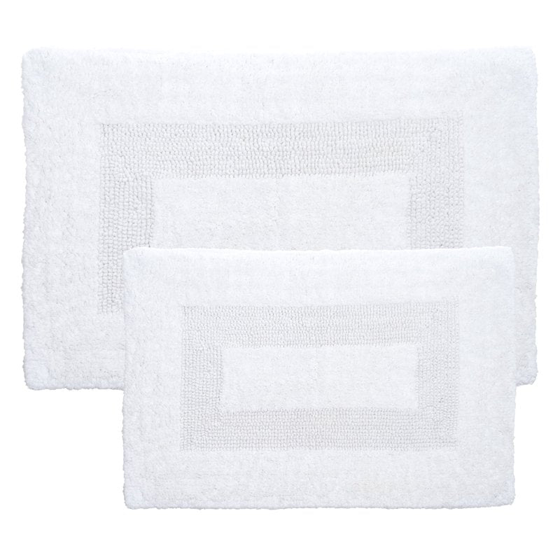 White 2-Piece Cotton Bathroom Mat Set - Machine Washable, Absorbent, Non-Slip