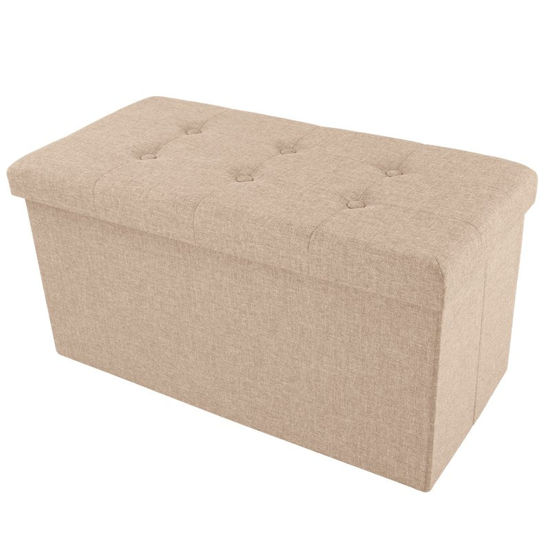 30-Inch Folding Storage Ottoman Bench with Removable Bin - Beige
