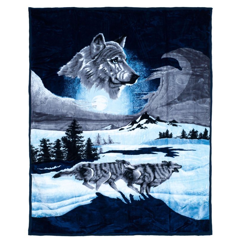 Queen Wolf Blanket - 74x91-Inch Faux Mink Plush Winter Throw for Couch Bed