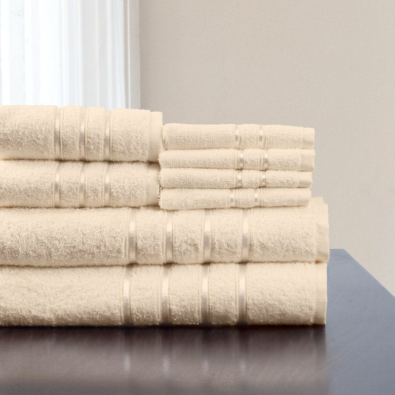 Beige Cotton Towel Set - 8-Piece Bath & Spa Towels for Home & Gym - Bone Variation