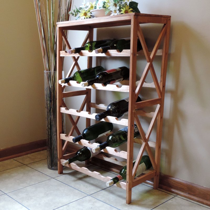 Rustic Wood 25-Bottle Wine Rack - Small Space Solution