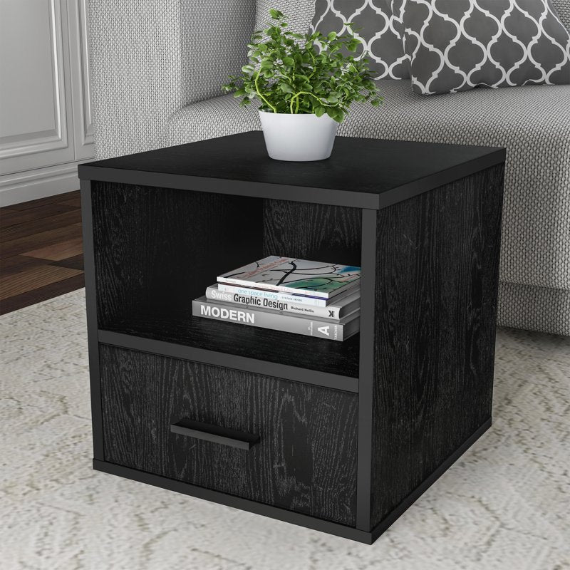 Modular Cube Accent End Table with Open Shelf and Drawer